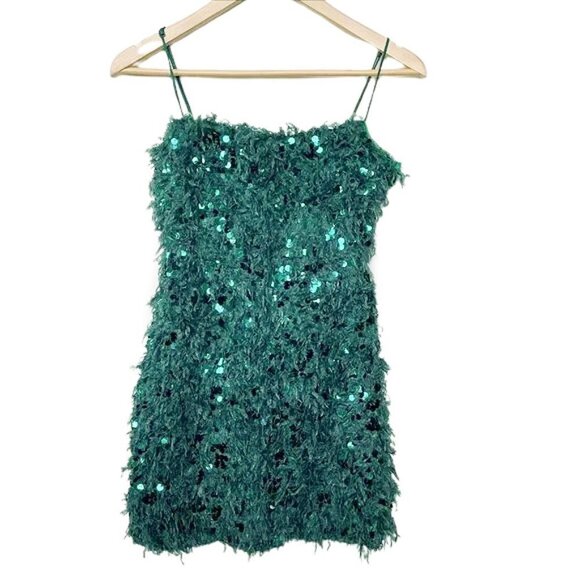 Urban OUTFITTERS UO Camila Feathers Sequin Mini Dress Green - Picture 6 of 7